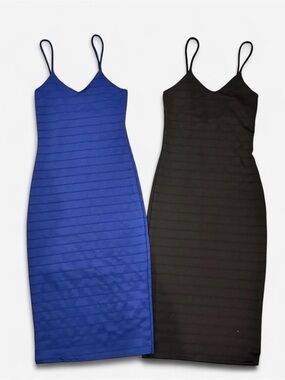 2 Dress Bundle- Bodycon Blue and Black Spaghetti Strap Midi Dress